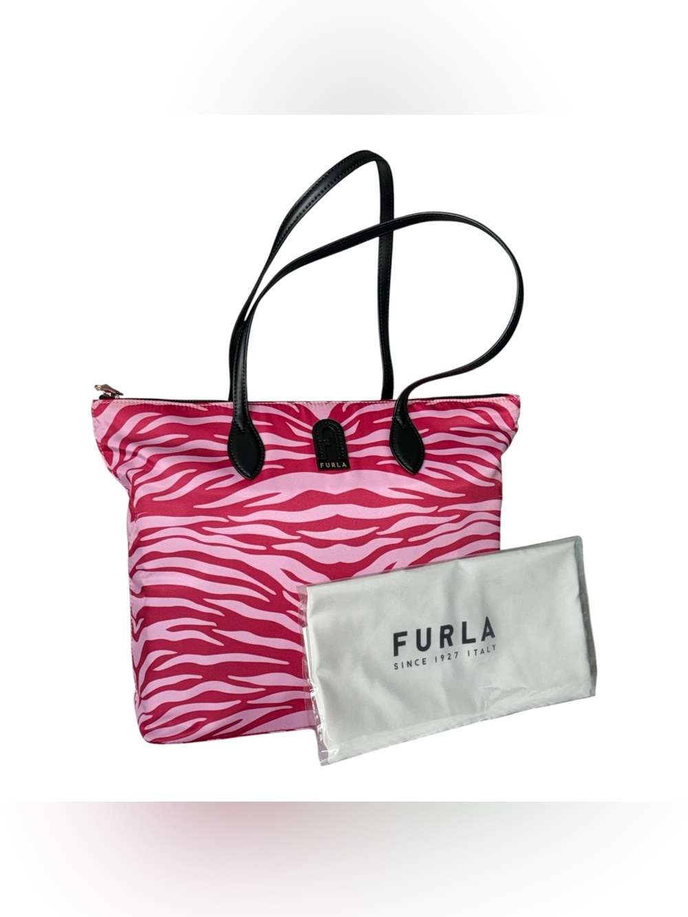 Furla  Calypso Tote Bag Pink Zebra Print | Satin Nylon